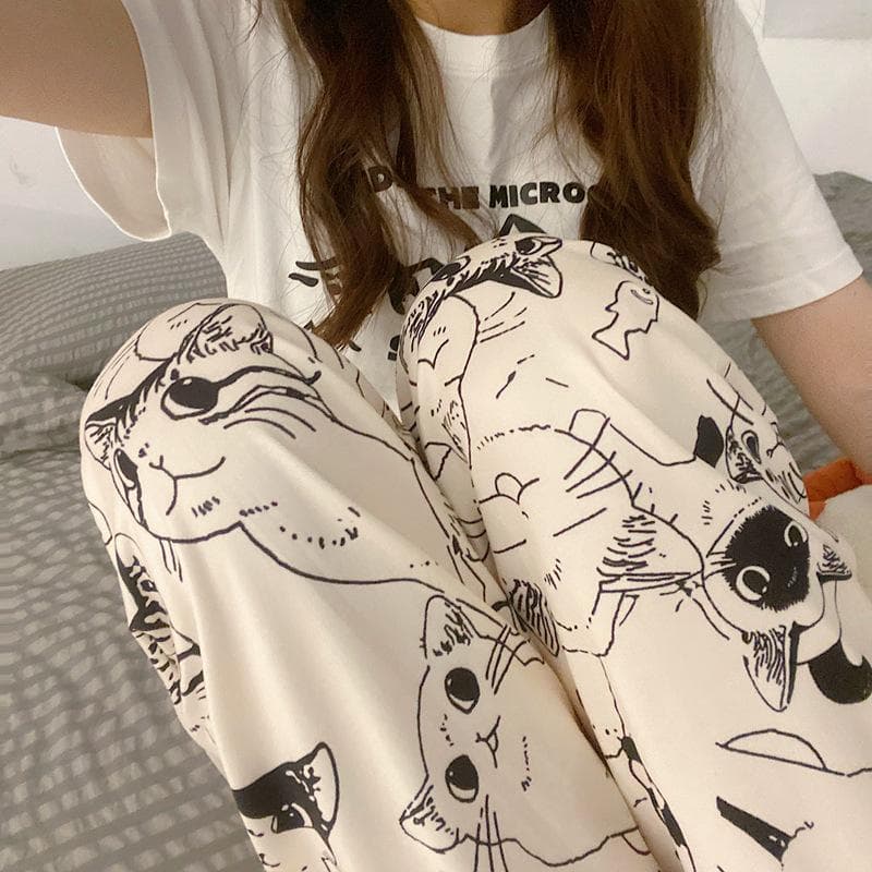 Cartoon sleeping pants for women, summer and autumn, new style for outdoor wear, home air conditioning pants, Korean version, loose fit 4XL