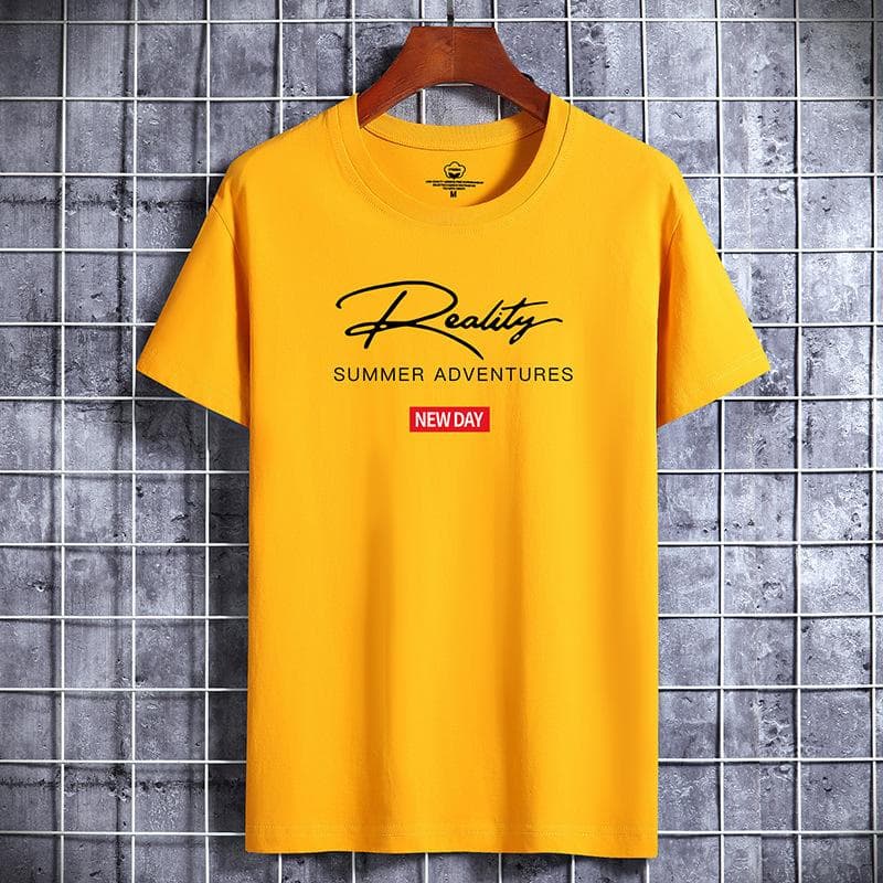 QICED Cotton Short Sleeve T-shirt Men's Fashion Loose Half Sleeve Shirt Printed Compassionate Shirt XXXXXL yellow