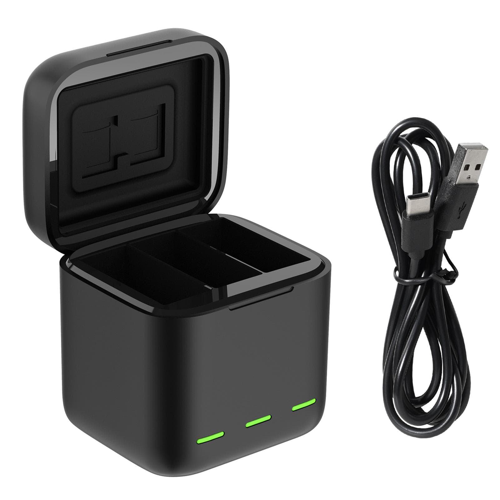 TELESIN GP-BCG-901 3-Channel USB Battery Quick Charger Batteries Storage Carrying Case with USB black