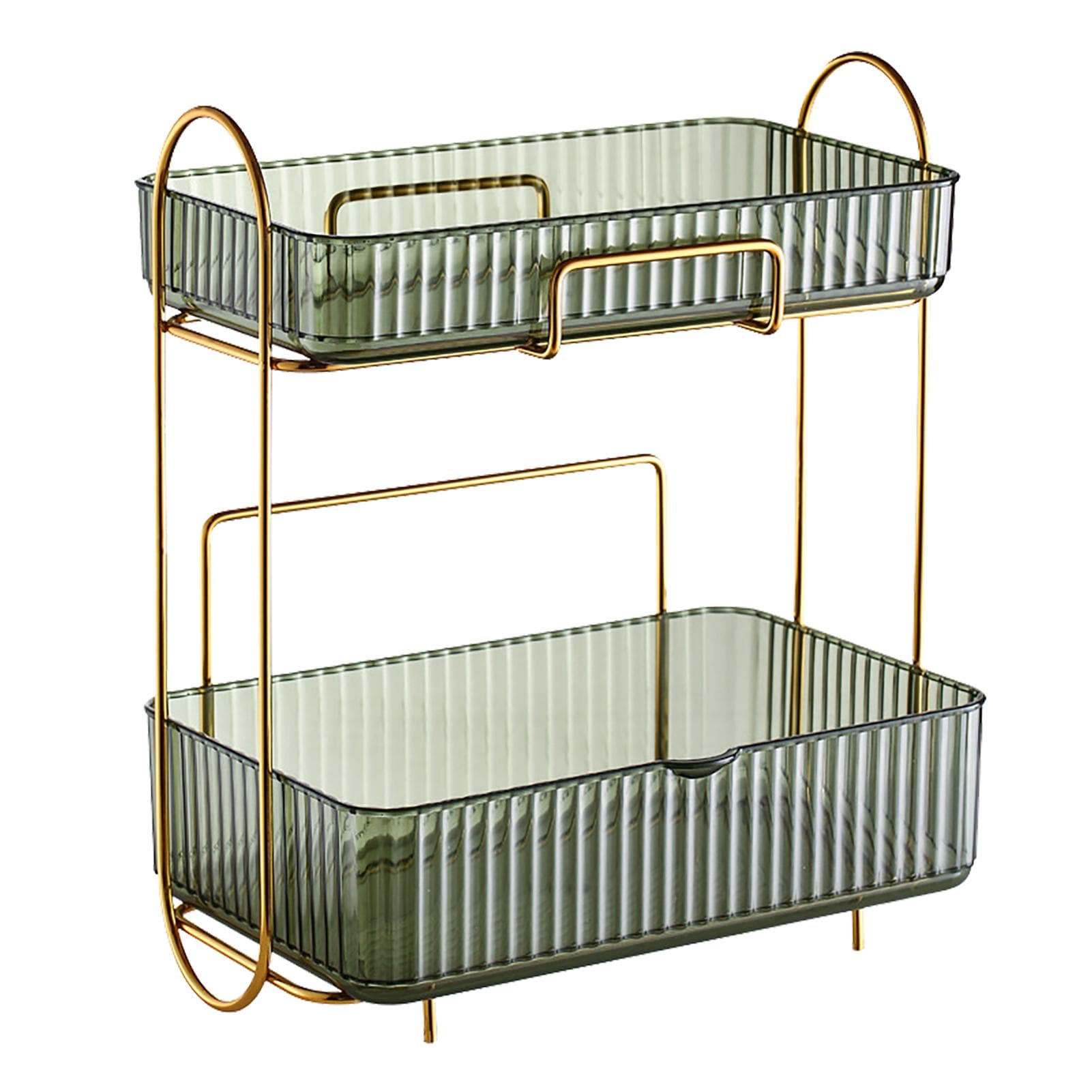 2 Layers Bathroom Counter Organizer with Removable Box Large Capacity Makeup Storage Shelf for green