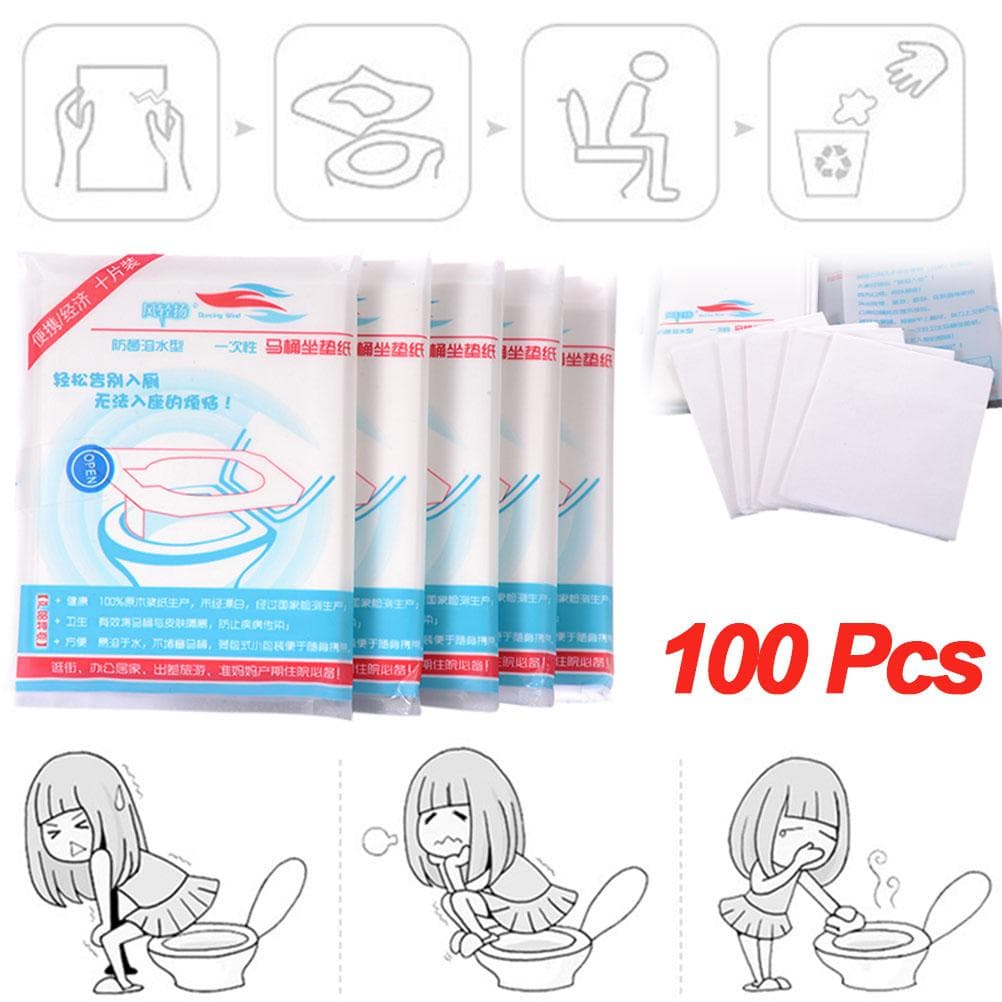 100PCS Portable Hygienic Toilet Cushions Disposable Toilet Seat Cover Mat Paper