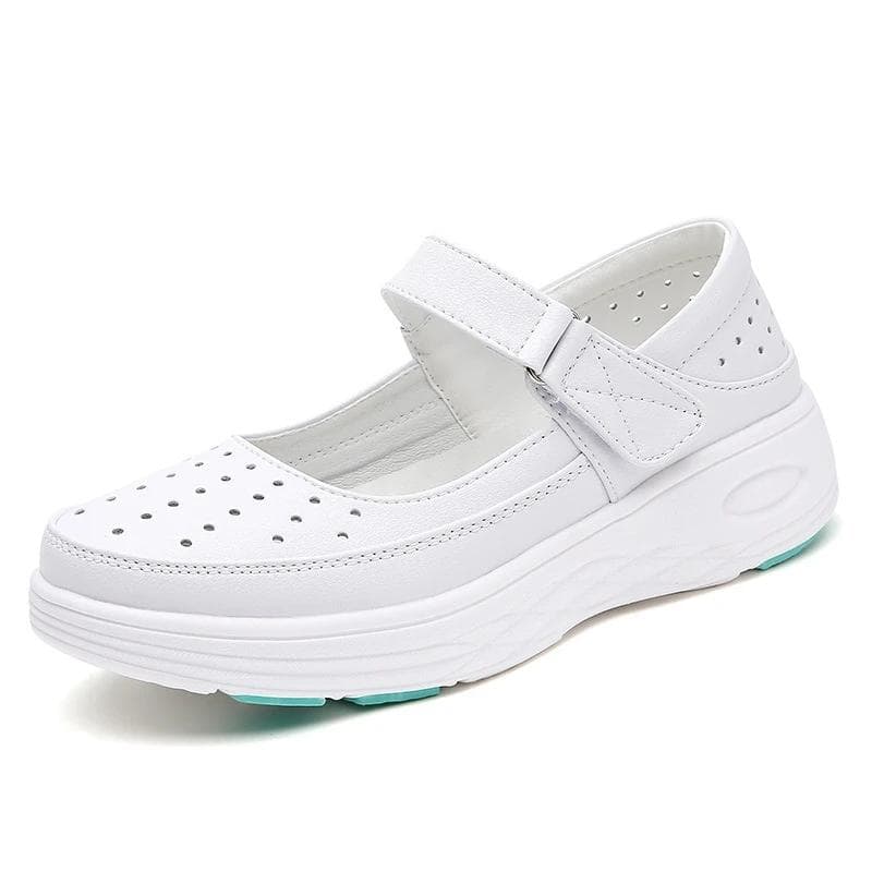 Fashion Genuine leather air cushion nurse shoes women's spring soft soles breathable thick soles women's shoes white medical shoes 39