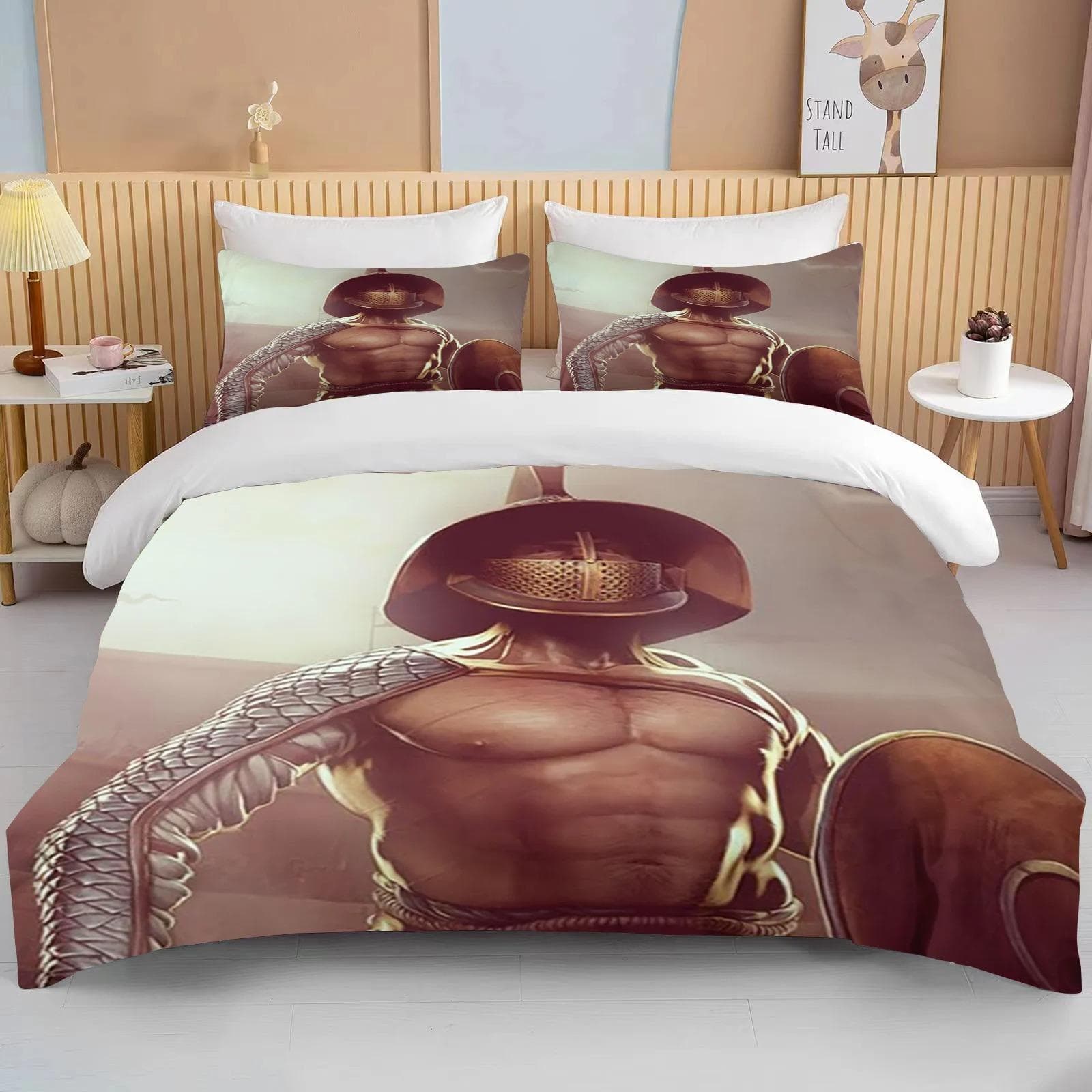 10 sizes Cartoon Roman Gladiator Bedding Set Colorful Home Textile Duvet Covers Pillowcases Bedclothes Boys gift Bedding set EU single(135x200cm)