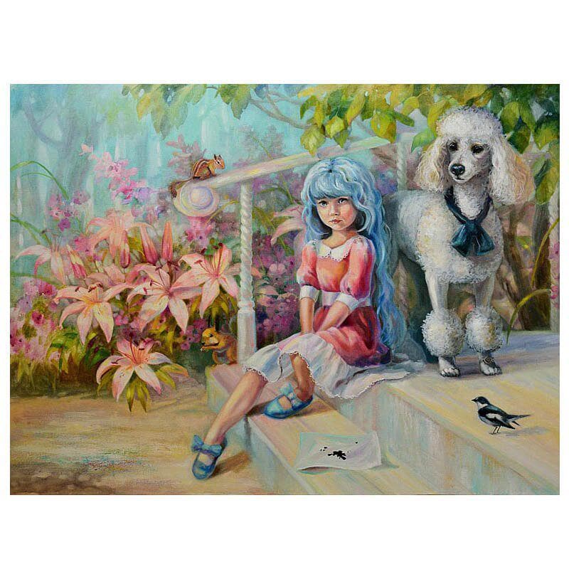 Full Round Diamond Painting Cross Stitch pretty girl&sheep Diamond Embroidery 20X30CM