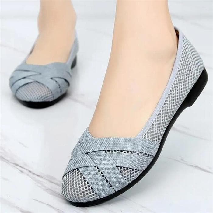 Women Fashion Comfortable Cloth Flat Shoes Lady Loafers Shoes 37 grey