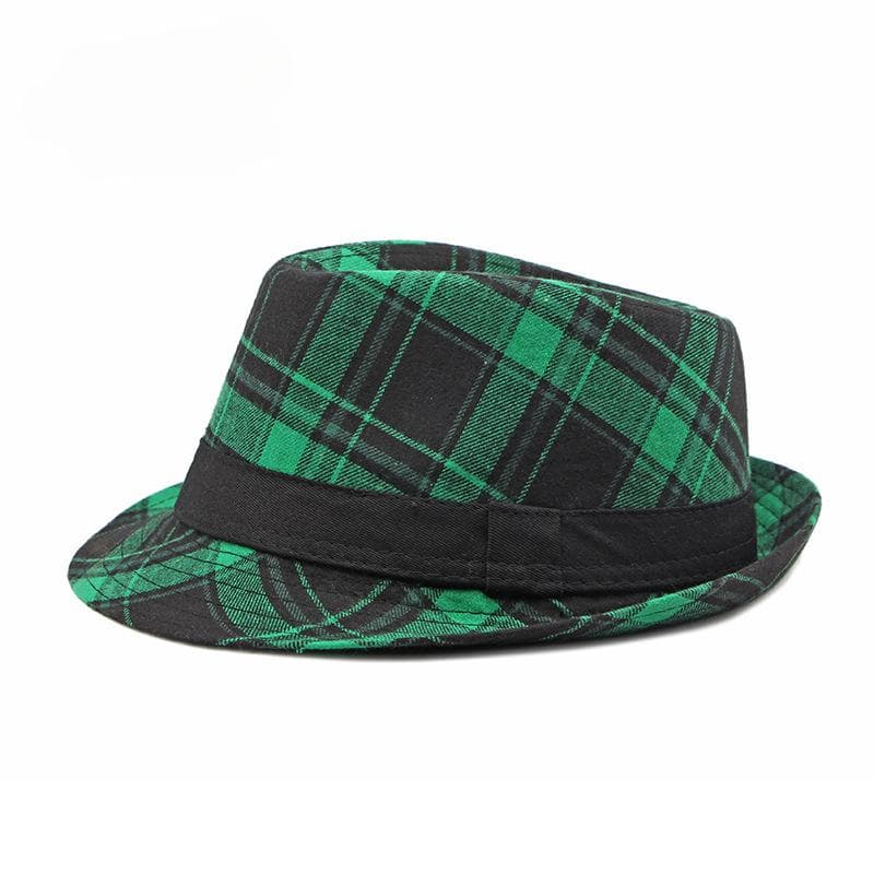 Spring/Summer Classic Versatile Checkered Top Hat Women's British Retro Jazz Fedoras for Men green