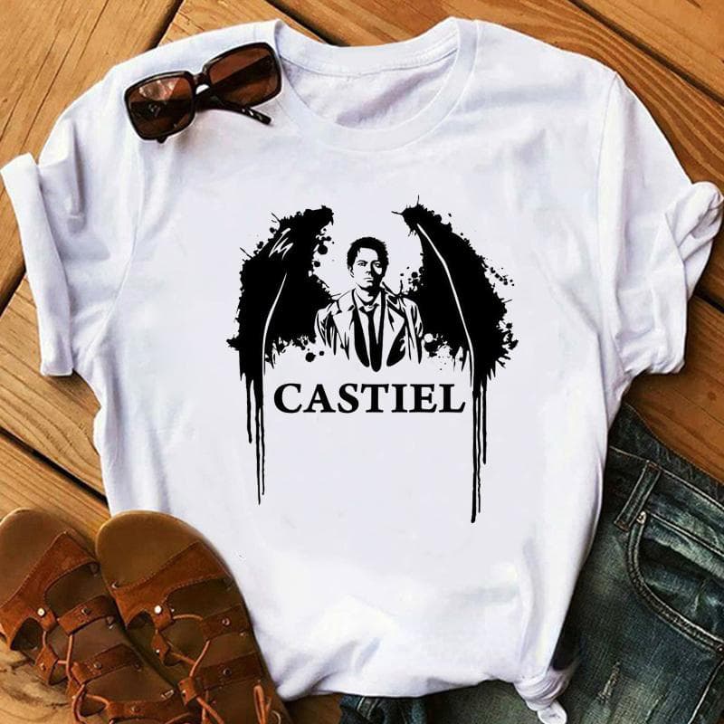 Vintage Women T-shirt Carry on My Wayward Son Angel Wings Car Print Femme Supernatural T-shirt Summer Top Graphic T-shirt M