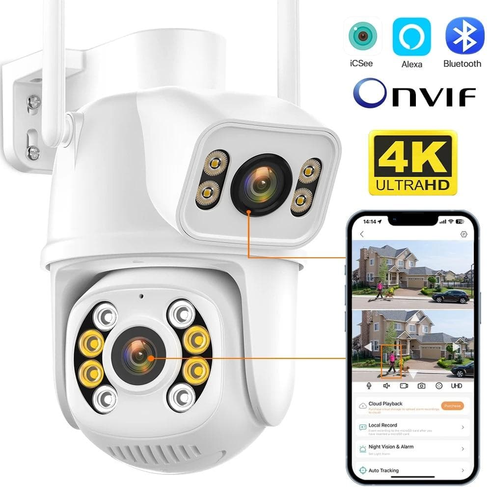 New WIFI IP Camera 8MP 4K Dual-Lens PTZ Camera Human Detect 4MP Security CCTV Camera Night Vision Outdoor Video Surveillance iCSee AU Plug