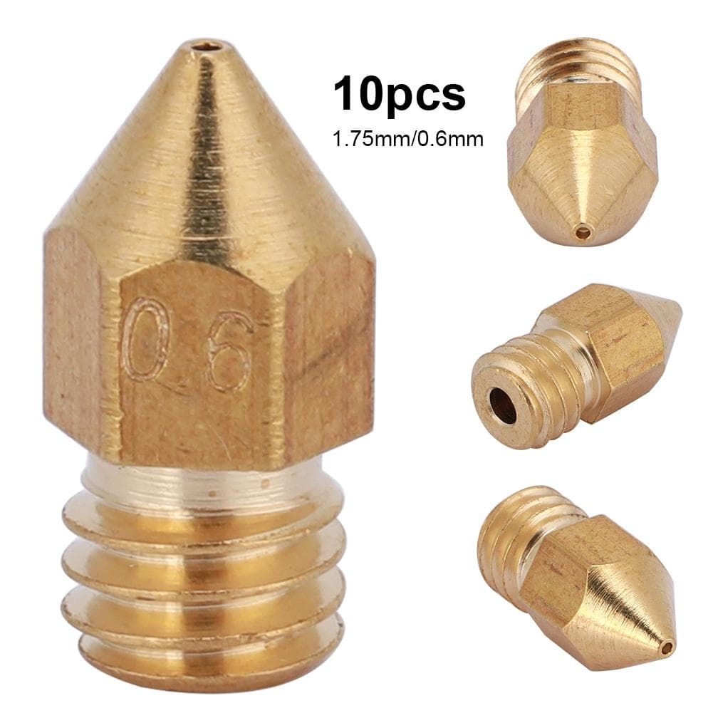 10Pcs MK8 Extruder Nozzle for 3D Printer 1.75mm0.6mm Brass