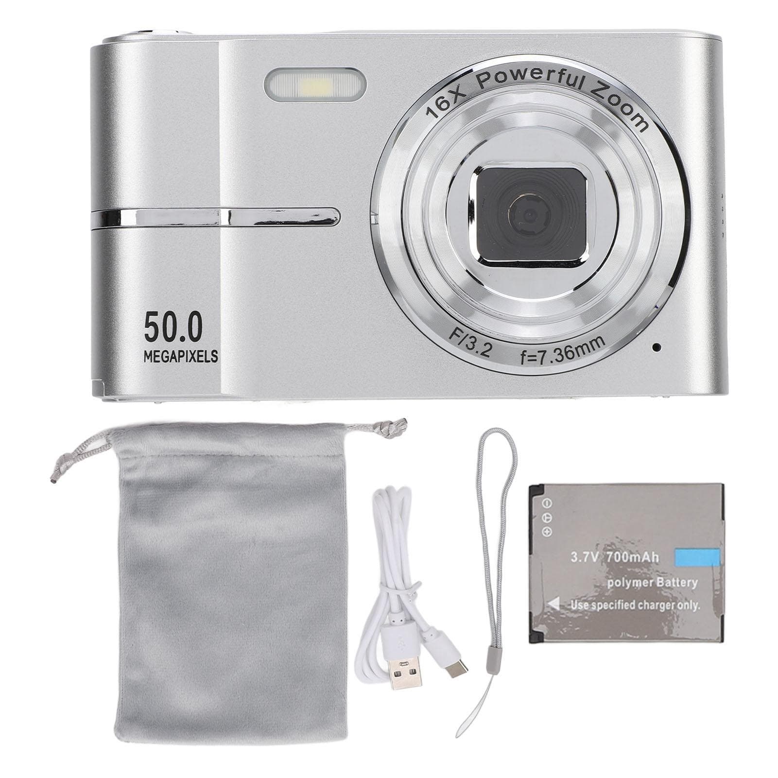 Pocket Digital Camera FHD 1080P 50MP Support AF Autofocus 16X Zoom Students Portable Compact Small silver