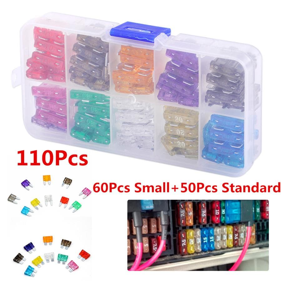 110 Pcs/Set Car 2/3/5/7.5/10/15/20/25/30/35AMP Blade Fuse Universal For Car SUV