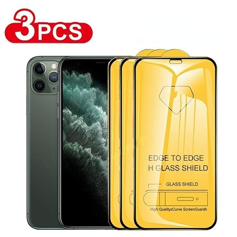 3 Pcs Tempered Glass For iPhone 17 16 15 14 11 12 13 Pro Max Screen Protector For iPhone X Xr Xs Max 7 8 6S Plus SE2020 Full Cover Glass iPhone 12 black