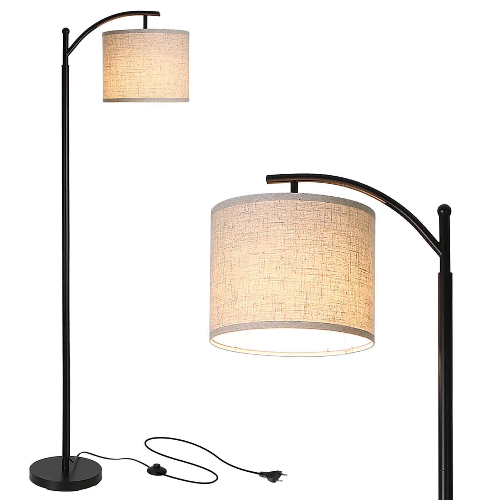 Tomshine Floor Lamp with 9W Warm Light LED Bulb Hanging Lampshade Energy Saving Bedside Arc Light UK Plug beige/black