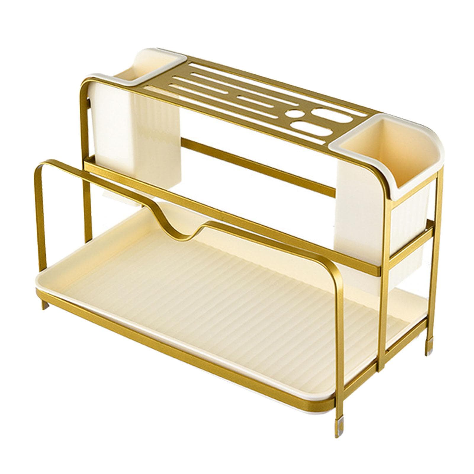 Chopsticks Draining Rack Multifunctional Carbon Steel and PP Kitchen Counter Utensil Holder Gold Gold