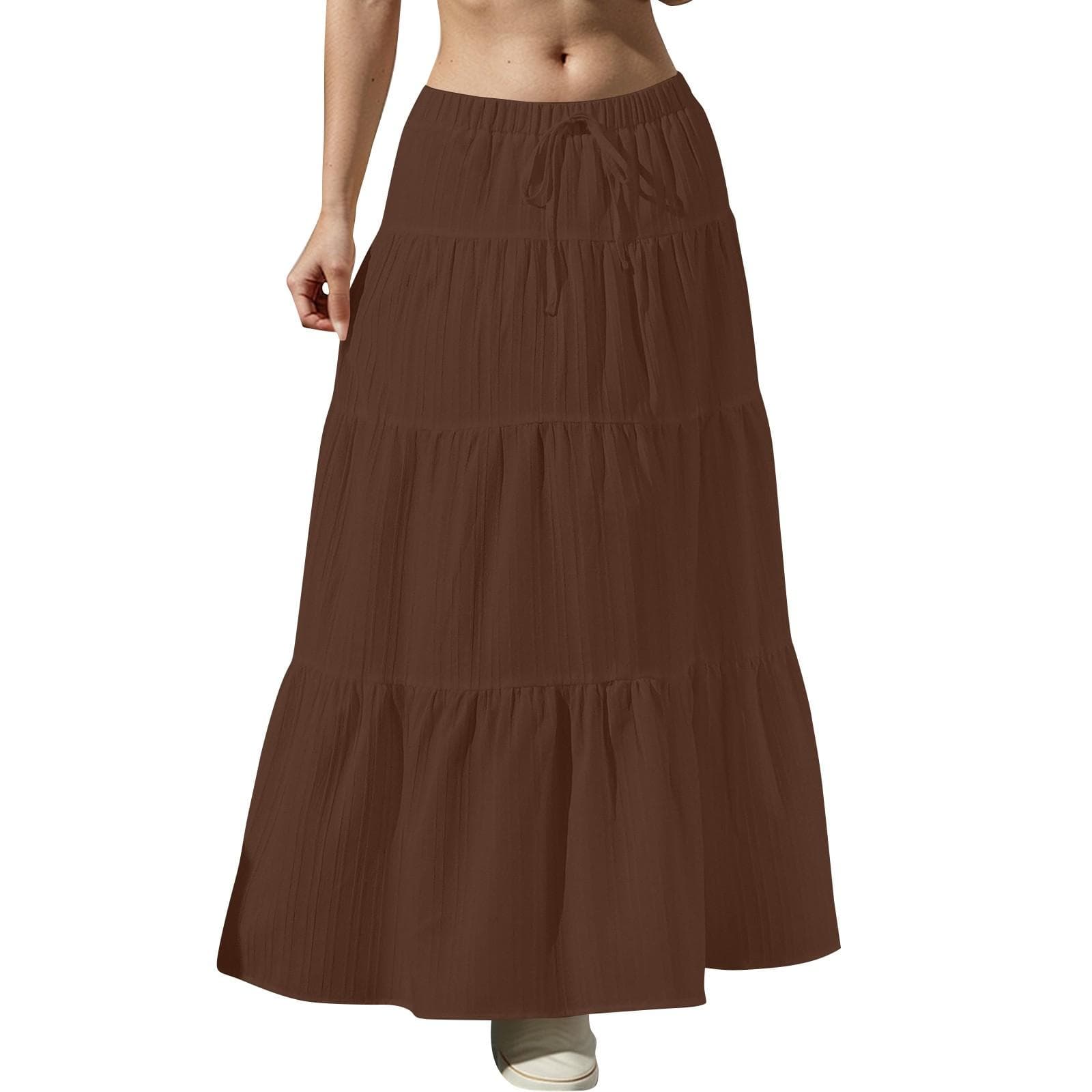 Women's Flowy Flared Ruffle Hem A Line Maxi Skirts Elastic Waist Elegant Tiered Layer Boho Long Skirts XXL