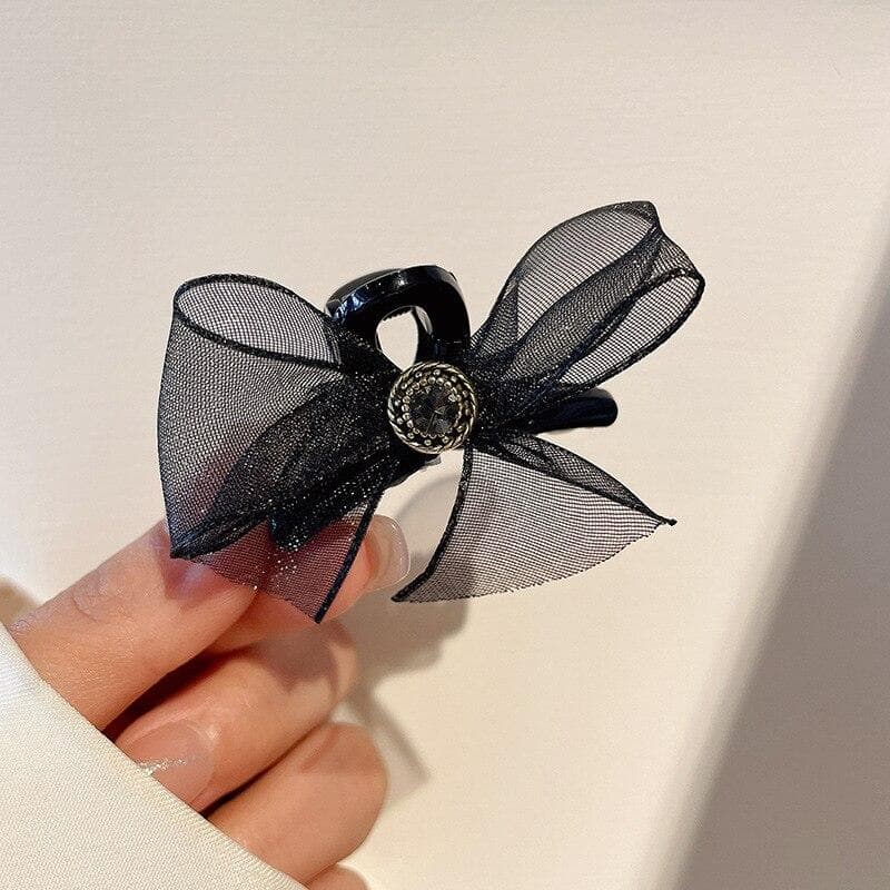 Korean Velvet Bow Hair Clip Claw Clamp Sweet Black Red Bow Small Hair Claw Clip Princess Headwear Girls Women Hair Claw Clip 2pcs