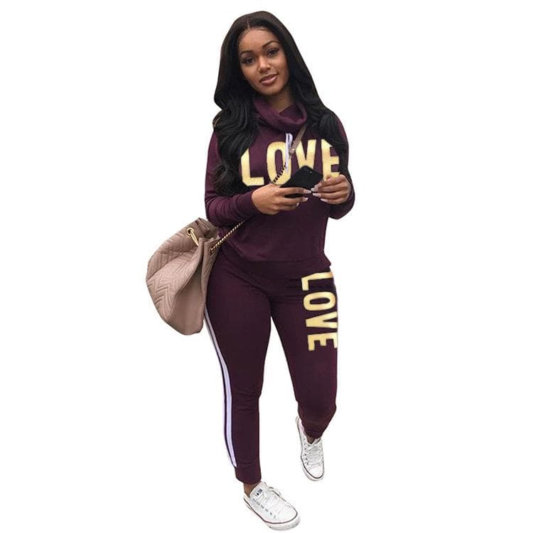 Women Two Pieces Clothes Long Sleeve Sweater Pant Casual Sportswear Suits XXL purple