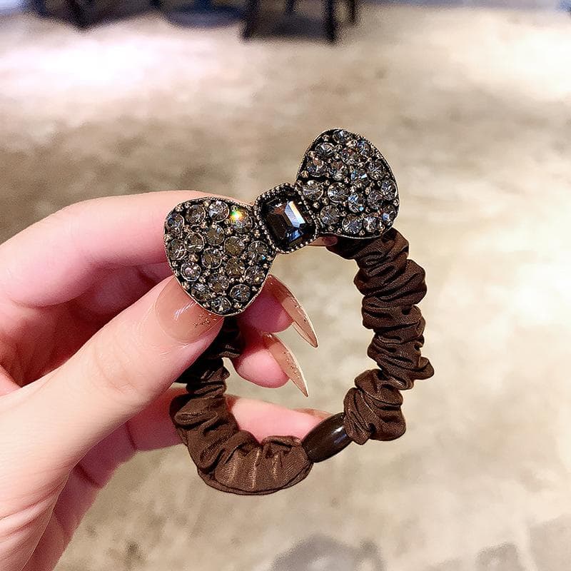 New Fashion Autumn Bow All-match Rhinestone Hair Ring Elastic Hair Bands for Women Girl Hair Accessorie Headwear khaki