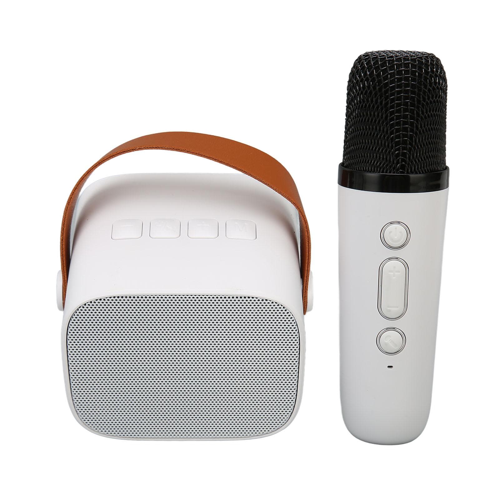 Bluetooth Speaker Microphone Set HD Stereo Rechargeable Retro Portable Karaoke Machine for Kids white