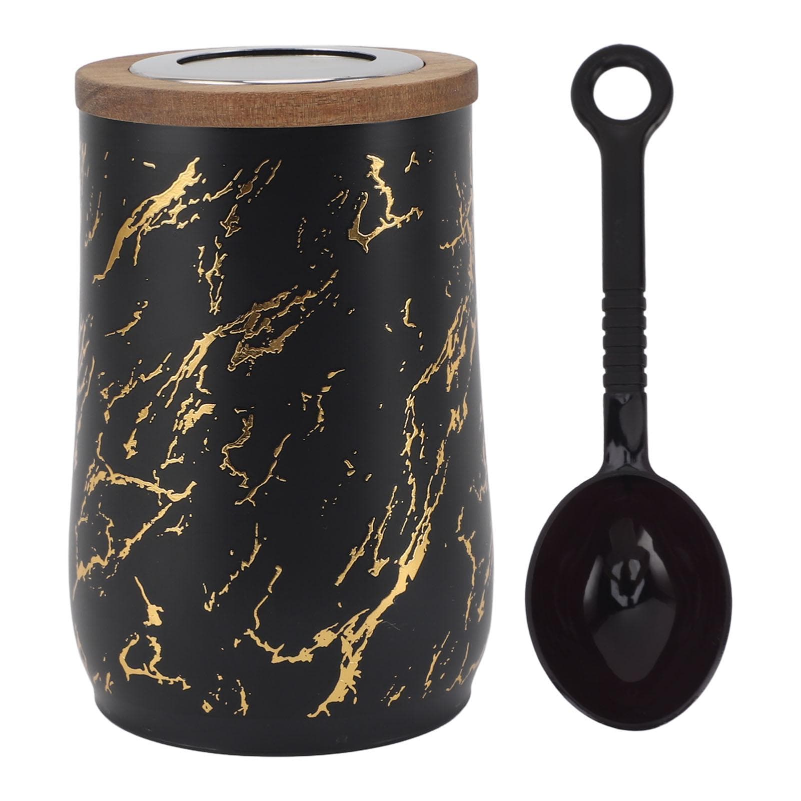 Airtight Coffee Canister 800ml Stainless Steel Coffee Bean Storage Container with Visible Lid and L(for 6.5-9kg) black