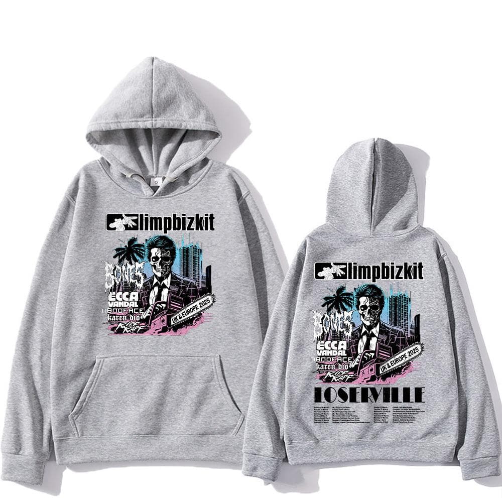Limp Bizkit Pullovers UK and Europe Tour Graphic Printing Sweatshirts Men Women Oversized Clothing High Street Casual Pullovers XXXL gray