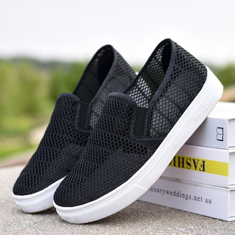 Summer Mesh Shoes for Women, Comfortable and Casual, Small White Shoes, Versatile, Low Cut, Breathable Mesh Surface, One Foot Lazy Shoes 37 black