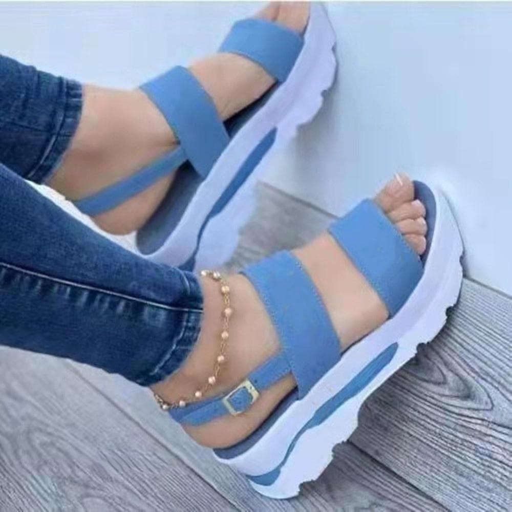 Women Premium Orthopedic Round Open Toe Sandals Female Slippers Buckle Strap Vintage Anti-slip Breathable Shoes for Summer Plus Size 38 blue