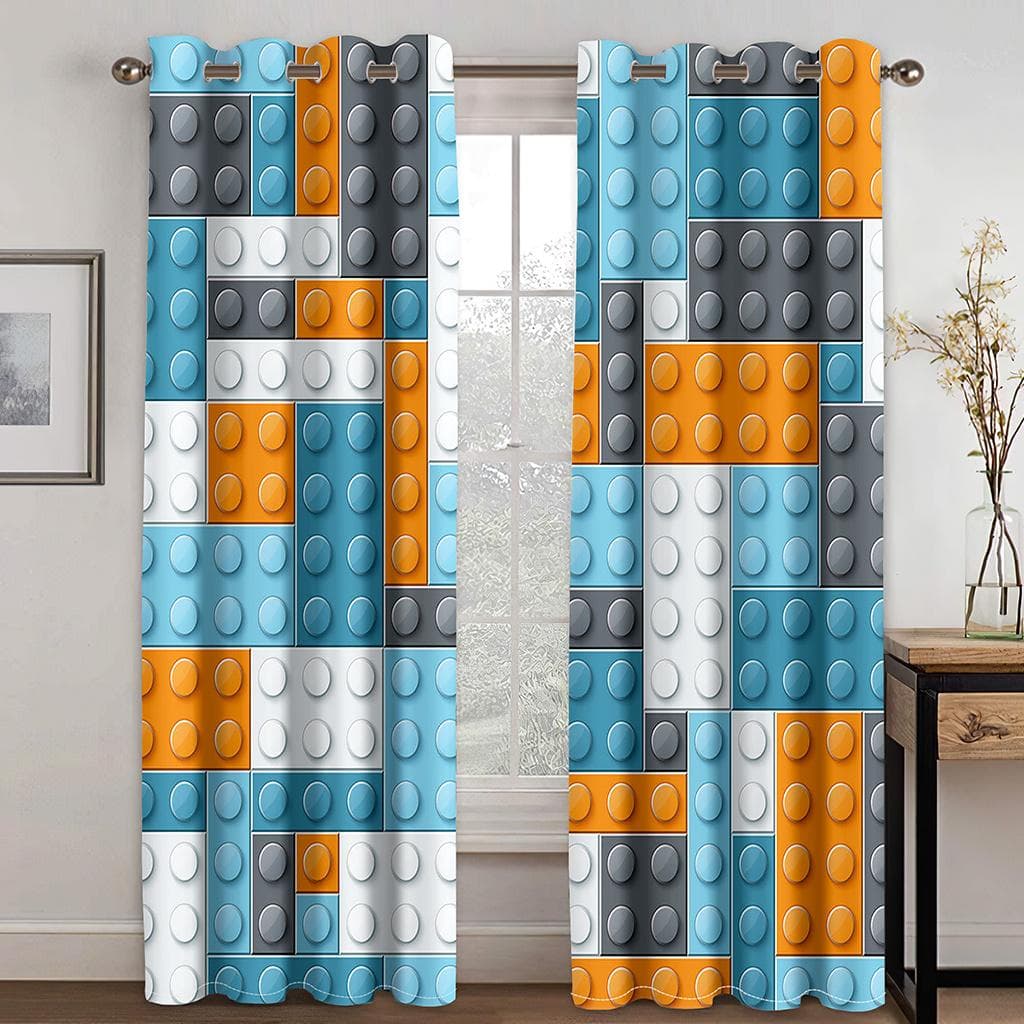 Kids Like Cartoon Game Handle Color Square Curtain 2 Panel Boys Room Bedroom Living Room Window Decoration Curtains 200W240H(CM)79x95in&Hook