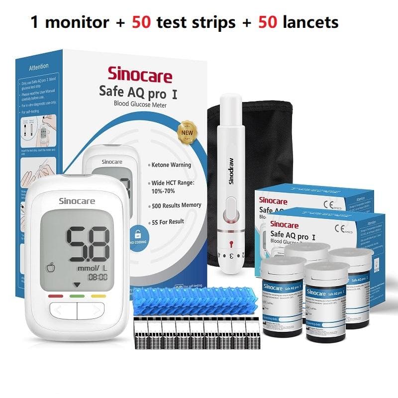 Sinocare Safe AQ Pro I Model Diabetes Blood Glucose Monitor with 50/100/200 Strips for Diabetes kit 50 - mmol/L