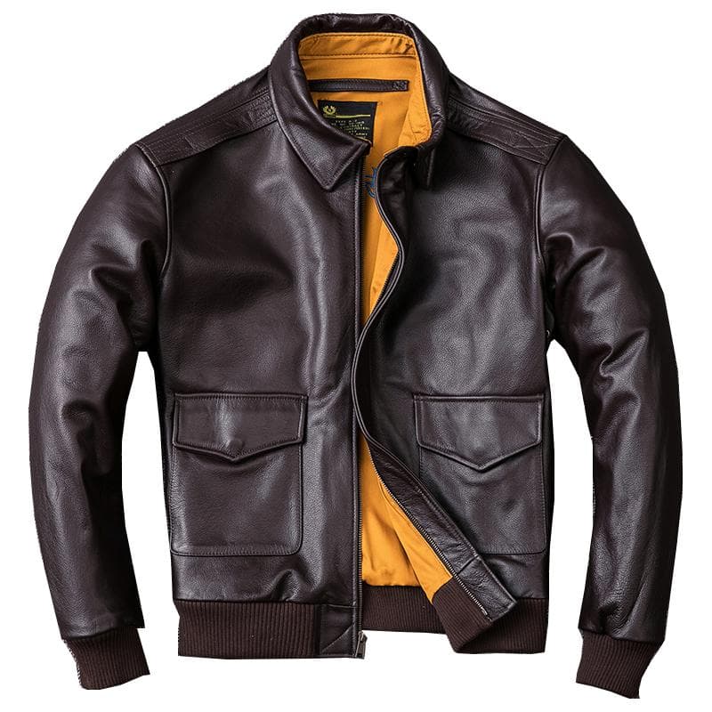 New Natural Top Layer Cowhide Pilot Jacket Men Corium Large Size Moto Jacket Classic Leisure Calfskin Military Jacket M brown