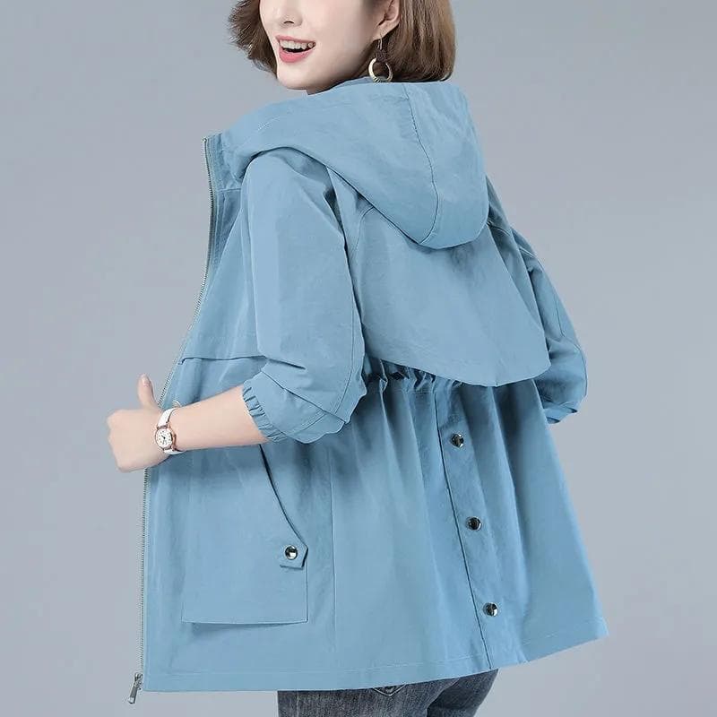 Women Cotton Padded Warm Coat Autumn Winter Hooded Loose Plus Size Casual Windbreaker Coat 4XL blue
