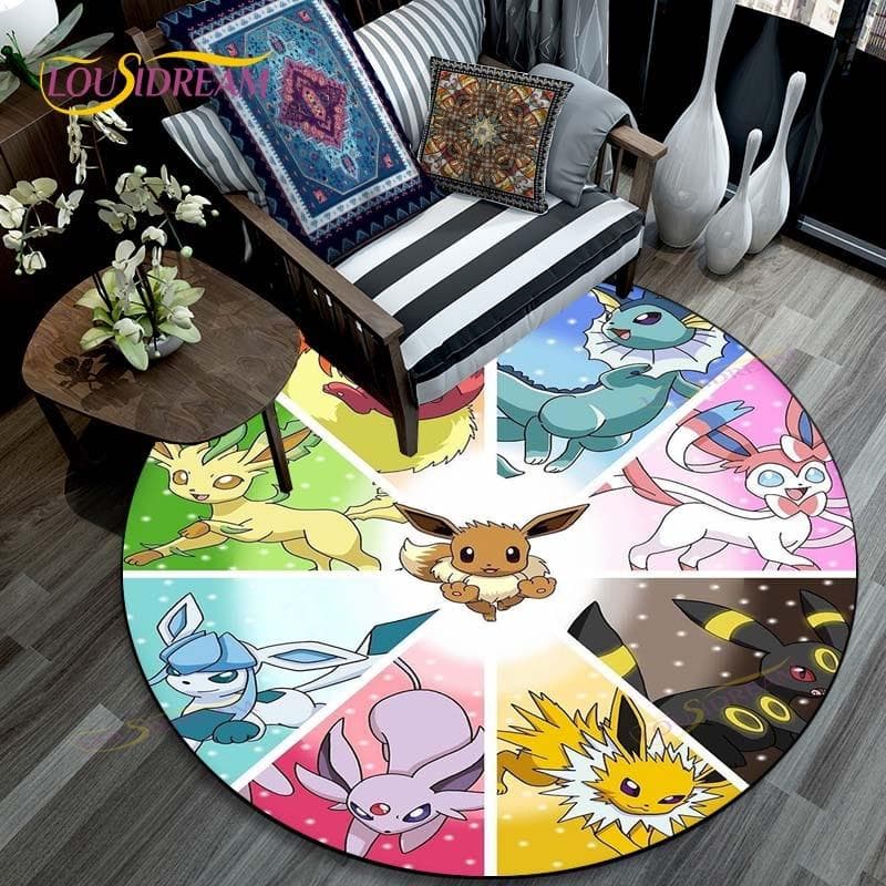 Living Room Carpet Pikachu Cartoon Pokemon 3D Round Mats for Coffee Table Home Kids Floor Rug Covering Anti-Slip Area Rug 100cm