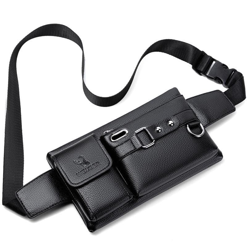 Pu Leather Waist Packs Men Waist Bags Fanny Pack Belt Bag Phone Bags Travel Waist Pack Male Small Waist Bag Leather black