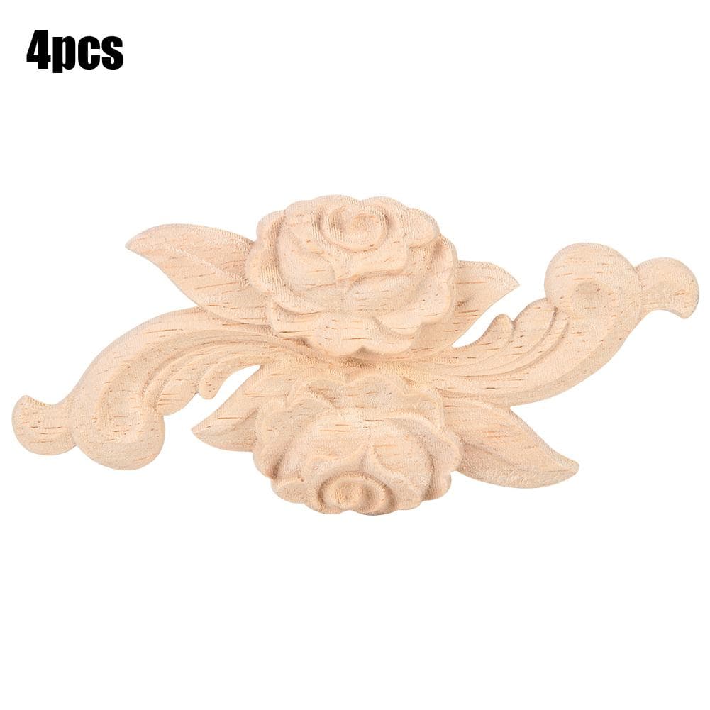 4Pcs Flower Carved Corner Onlay Applique Door Cabinet Vintage Style Furniture Decor(E)