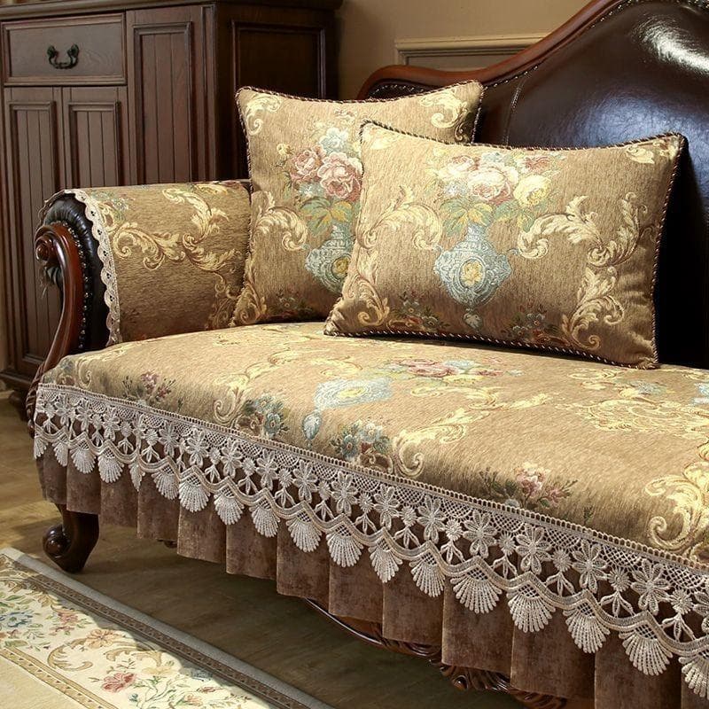Lace Hemline Sofa Towel European Classical Wave Edge Embroidered Sofas Cover Anti Slip and Wear-resistant Sofa Mat All Seasons 90x90cm 1pcs