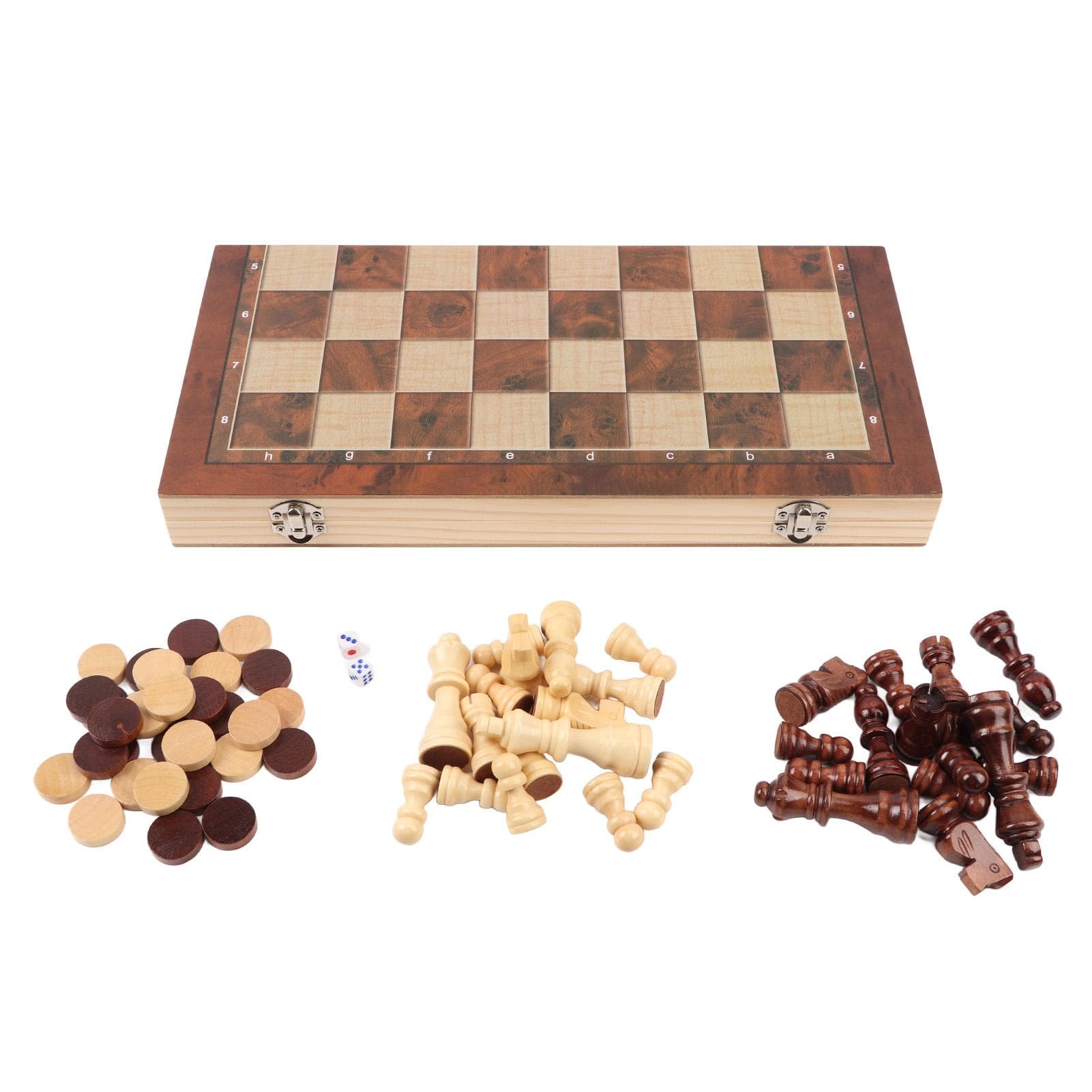 3 in 1 Wooden Chess Checkers Set Portable Chess Checkers Game Set with Wooden Folding Board for