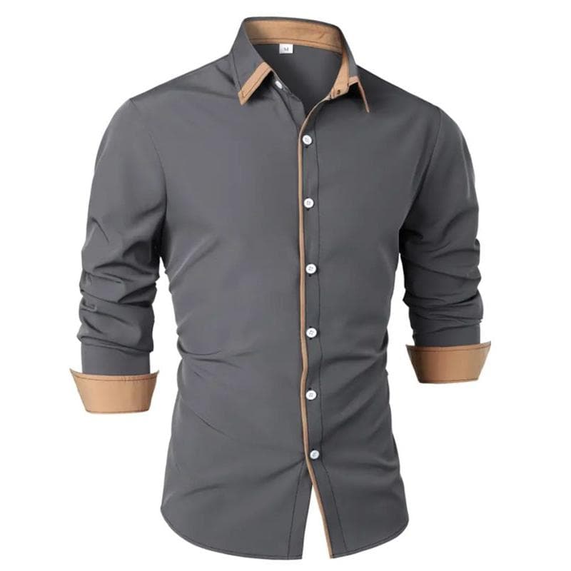 Men's Shirt Casual Shirt Button Up Shirt Long Sleeve Daily Clothing L grey