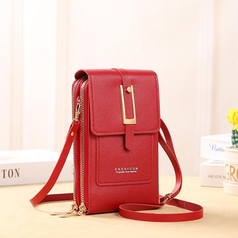 Touch Screen Cell Phone Women Bags Soft Leather Wallets Hand Purses Crossbody Bags for Women Small Handbag Cheap Women's Bags red