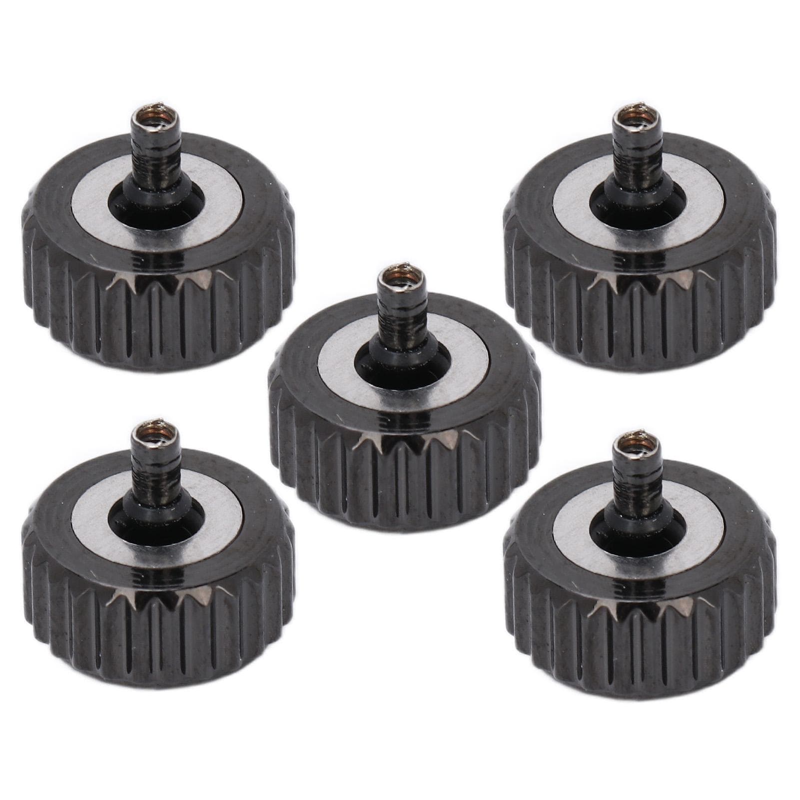 5pcs Watch Crown Spare Parts Black Steel Crown Watch Head Replacement Accessories for Quartz