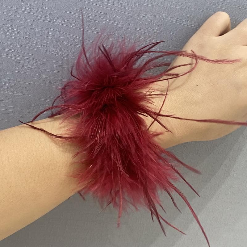 Real Ostrich Feather Cuffs women Wrist Sleeve fur cuff Luxury Furry Feather feather cuff snap bracelet Lady Feather Anklets 1pcs