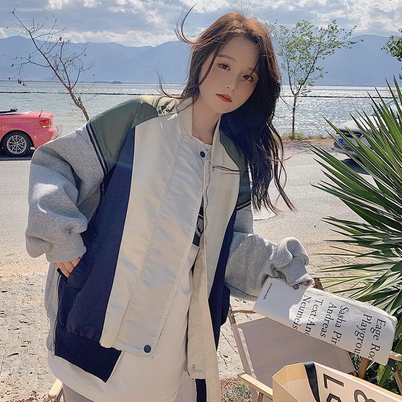 Baseball Uniform for Women Spring and Autumn New Design Niche Korean Style Loose and Versatile Student Jacket L beige