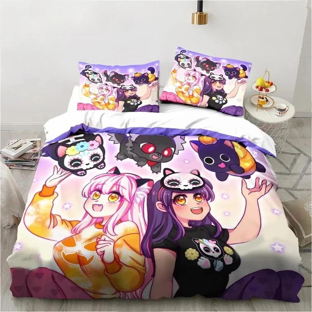 Cartoon Game Cute Aphmau with Wings Bedding Set Boys Girls Twin Queen King Size Duvet Cover Pillowcase Bed boys Adult 140x210cm 2pcs