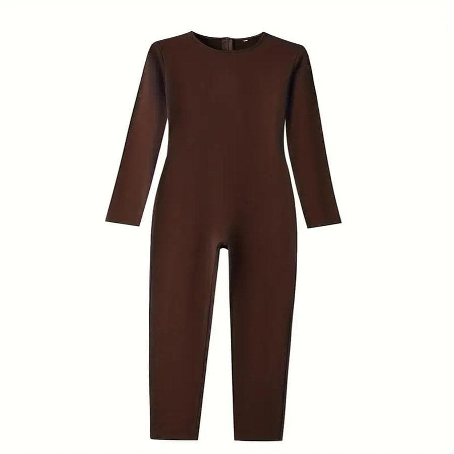 Fashion Suit Summer New Women's Long-sleeved Slim High Waist Hip Sports Jumpsuit M tan