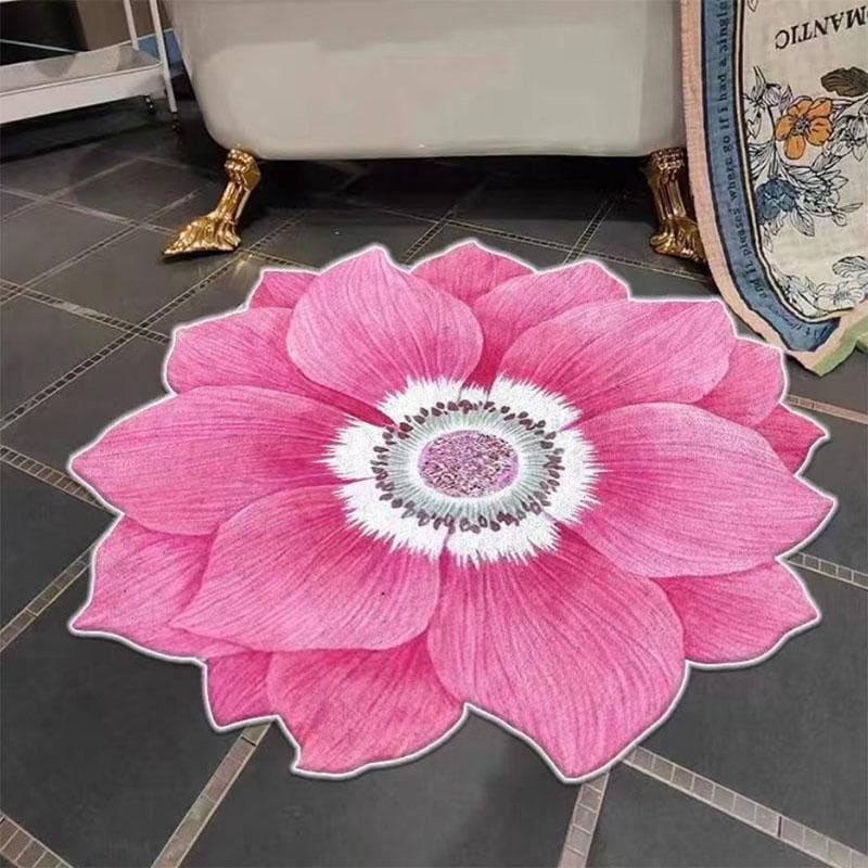 1 Piece Flower Carpet Bathroom Absorbent Non-slip Mat Bauhinia Blue Lotus Living Room Bedroom Cloakroom Foot Pad 60*60cm pink