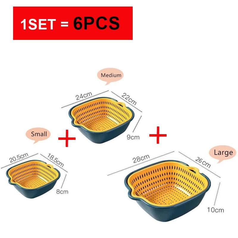 8pcs/6pcs/set Sink Drain Kitchen Double-layer Drain Baskets Vegetable Washing Box Basket Wash Basin Fruit Drainer Basket kitchen Storage Box yellow