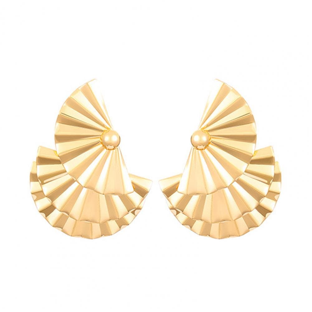 Statement Earrings Exaggerated Layered Fan Shape Women's Earrings in Solid Color for Club Party Performance Celebrity Style Iron golden