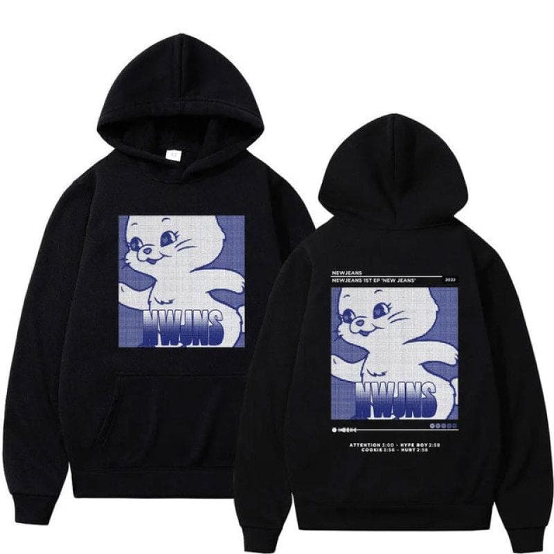 Korean NewJeans Bunny Kawaii Graphic Zip Up Hoodies Fashion Kpop Style Cute Hoodie Men Women's Casual Jackets Zipper Sweatshirts L