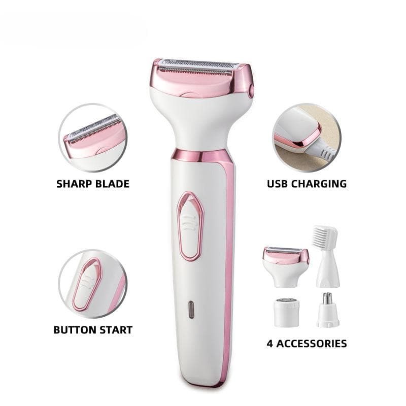 4 In 1 Electric Lady Shaver Body Hair Removal Epilator Painless Cordless Trimmer Razor For Women white