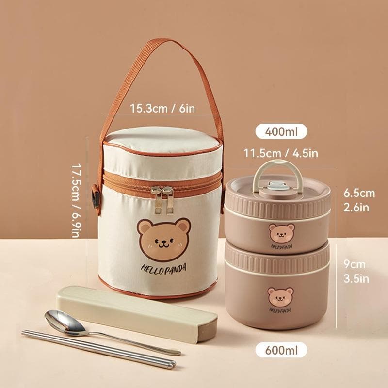 WORTHBUY Cute Bear 304 Stainless Steel Thermal Lunch Box For Kids Adults Portable Microwave Bento Box Leak Proof Food Container brown