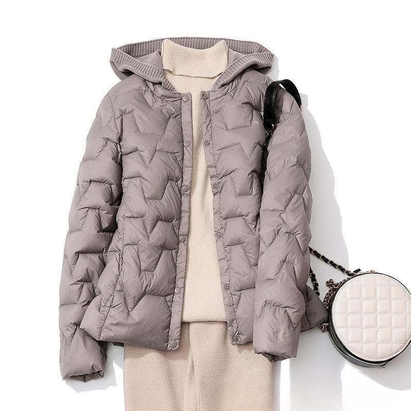 Thin and Light Hooded Down Jacket Women's Short Splicing Inner and Light Slim Jacket XL